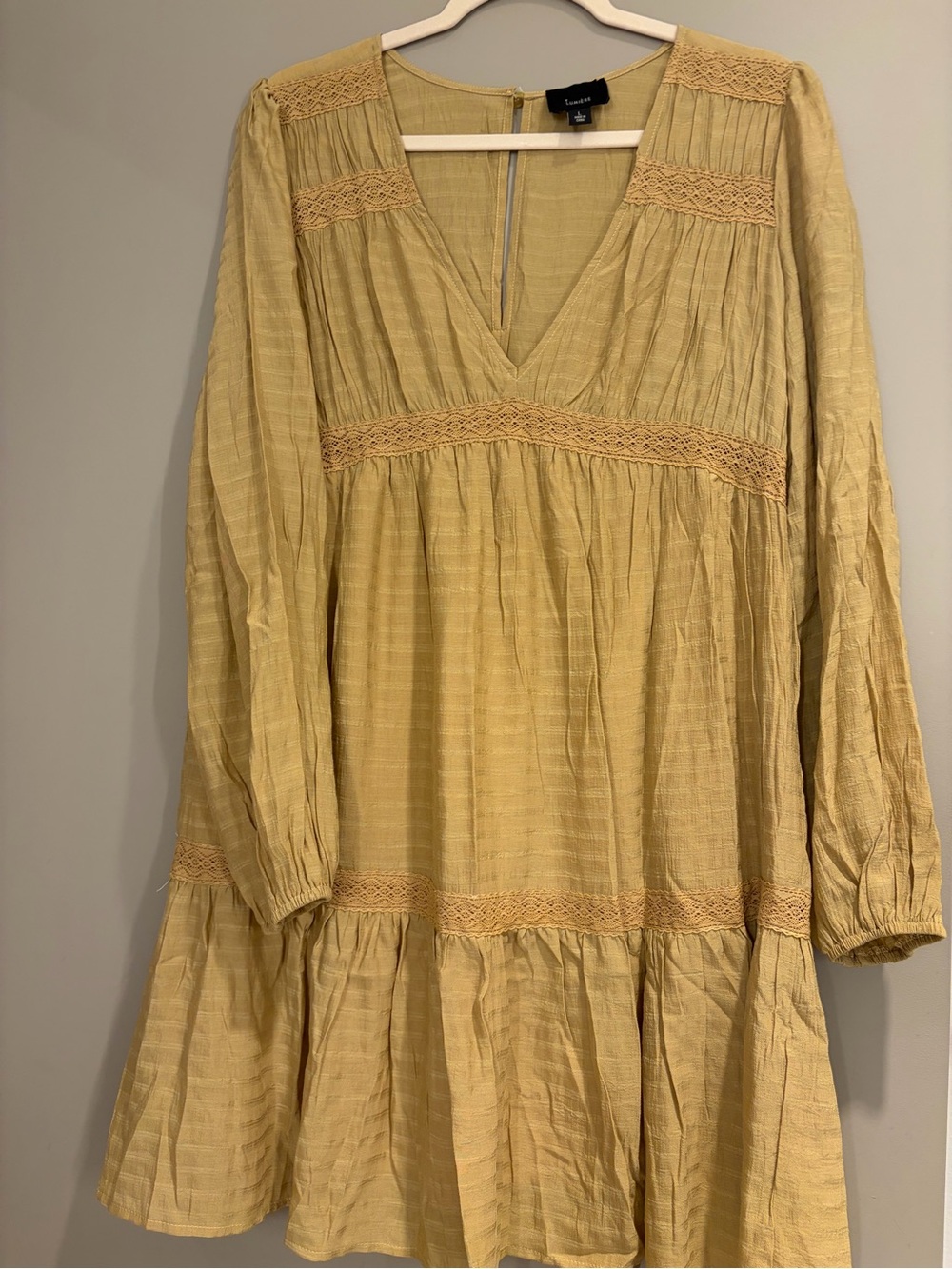 Lumiere Mustard Yellow V-Neck Long-Sleeve Mini Dress